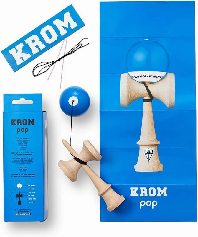 Kendama Toy POP LOL Dark Blue - High Wood Quality - Extra Strong - for Beginner and Pro - Gift Pack : Extra String   Stickers