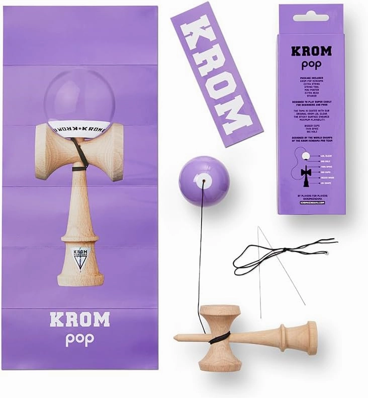 Kendama Toy POP LOL Lavender - High Wood Quality - Extra Strong - for Beginner and Pro - Gift Pack : Extra String   Stickers