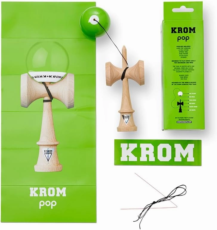 Kendama Toy POP LOL Lime Green - High Wood Quality - Extra Strong - for Beginner and Pro - Gift Pack : Extra String   Stickers