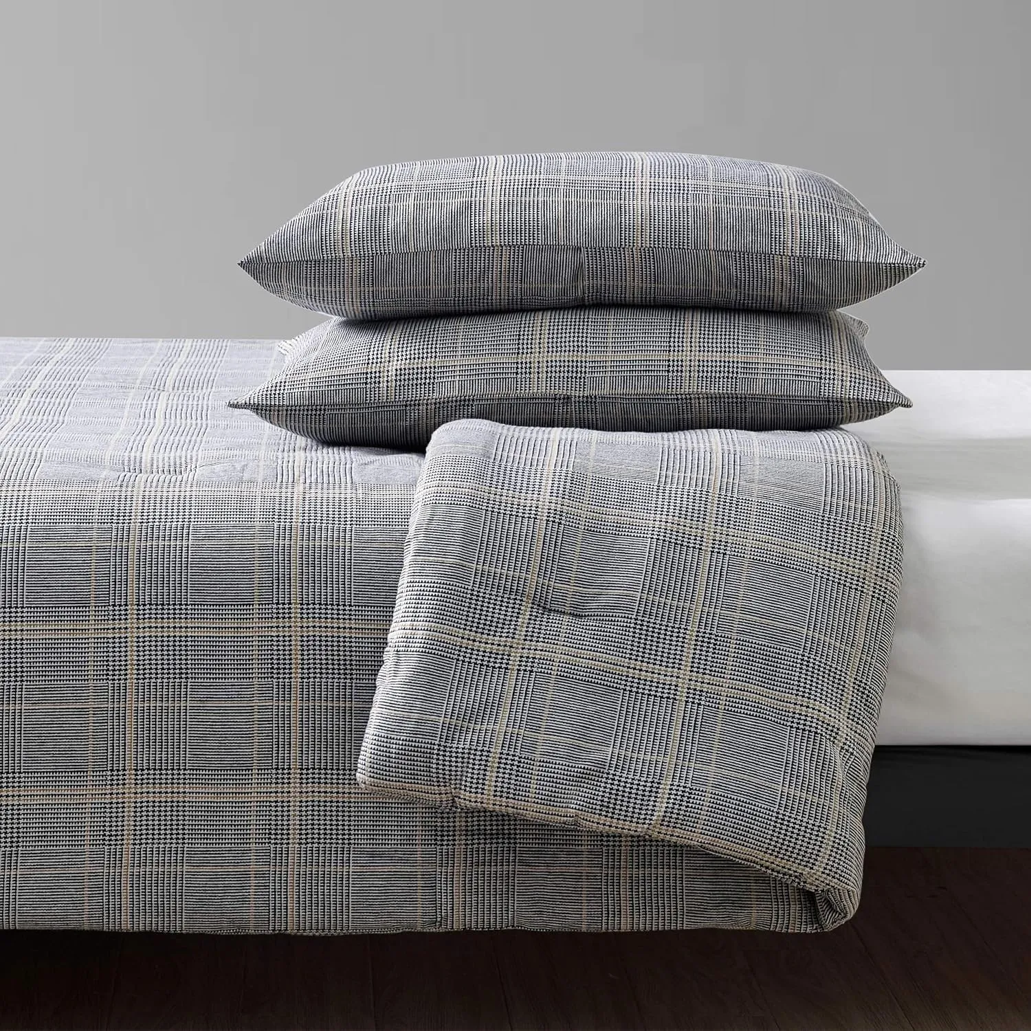 Kenneth Cole New York - Queen Comforter Set, Cotton Flannel Bedding with Matching Shams, All Season Home Decor (Sussex Black, Queen)