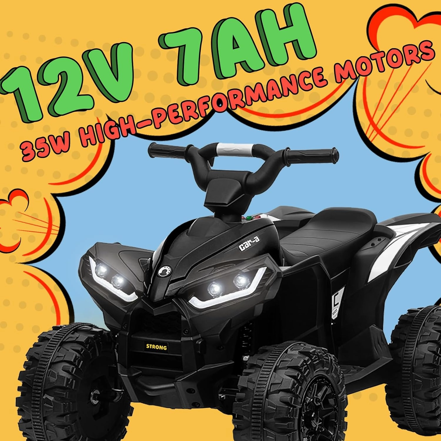 KerryYoo Kids ATV,12V 4 Wheeler for Kids 3-6,Electric Toddler Ride On Toys,Remote Control, High/Low Speeds, LED Lights, Bluetooth, and Off-Road Tires - Black
