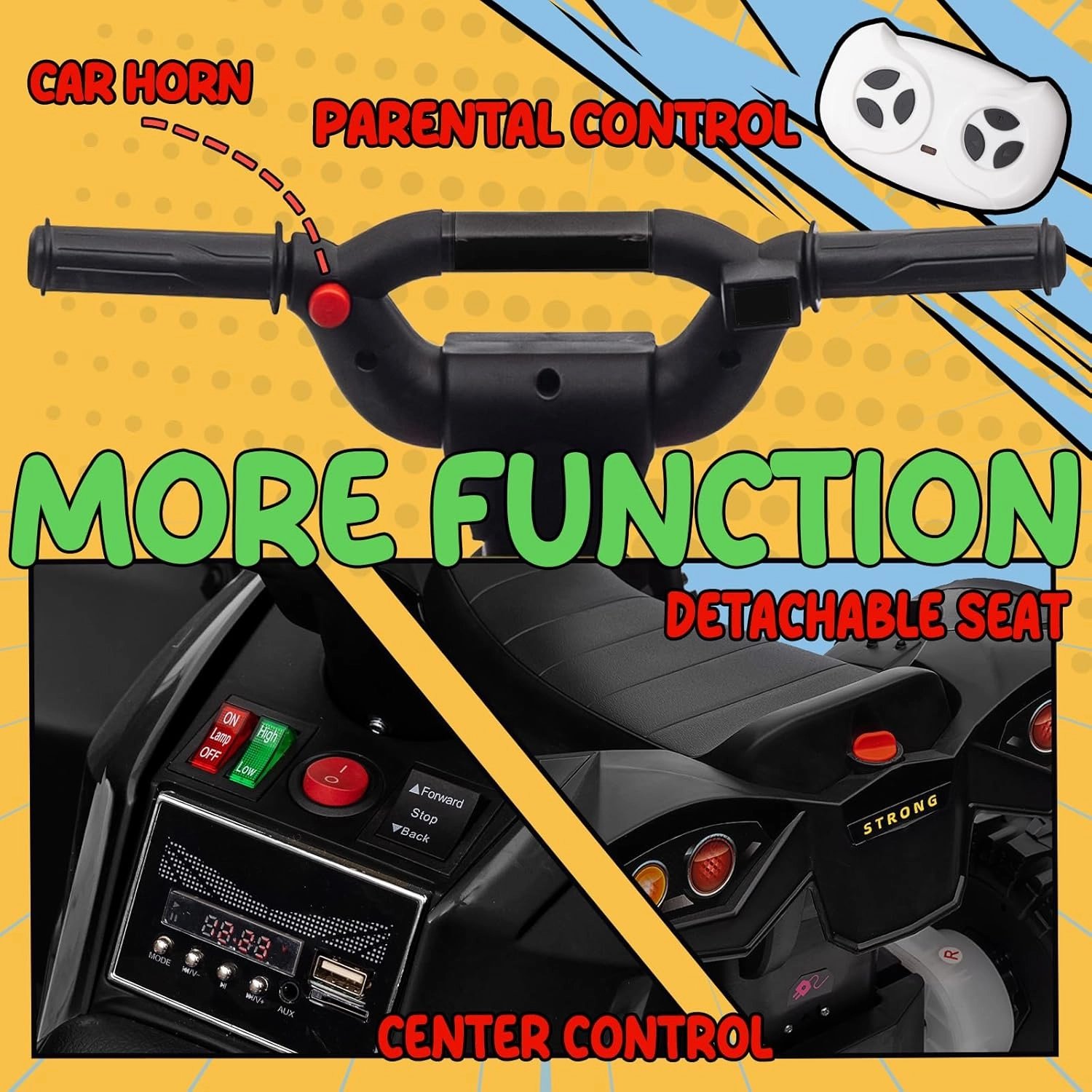 KerryYoo Kids ATV,12V 4 Wheeler for Kids 3-6,Electric Toddler Ride On Toys,Remote Control, High/Low Speeds, LED Lights, Bluetooth, and Off-Road Tires - Black