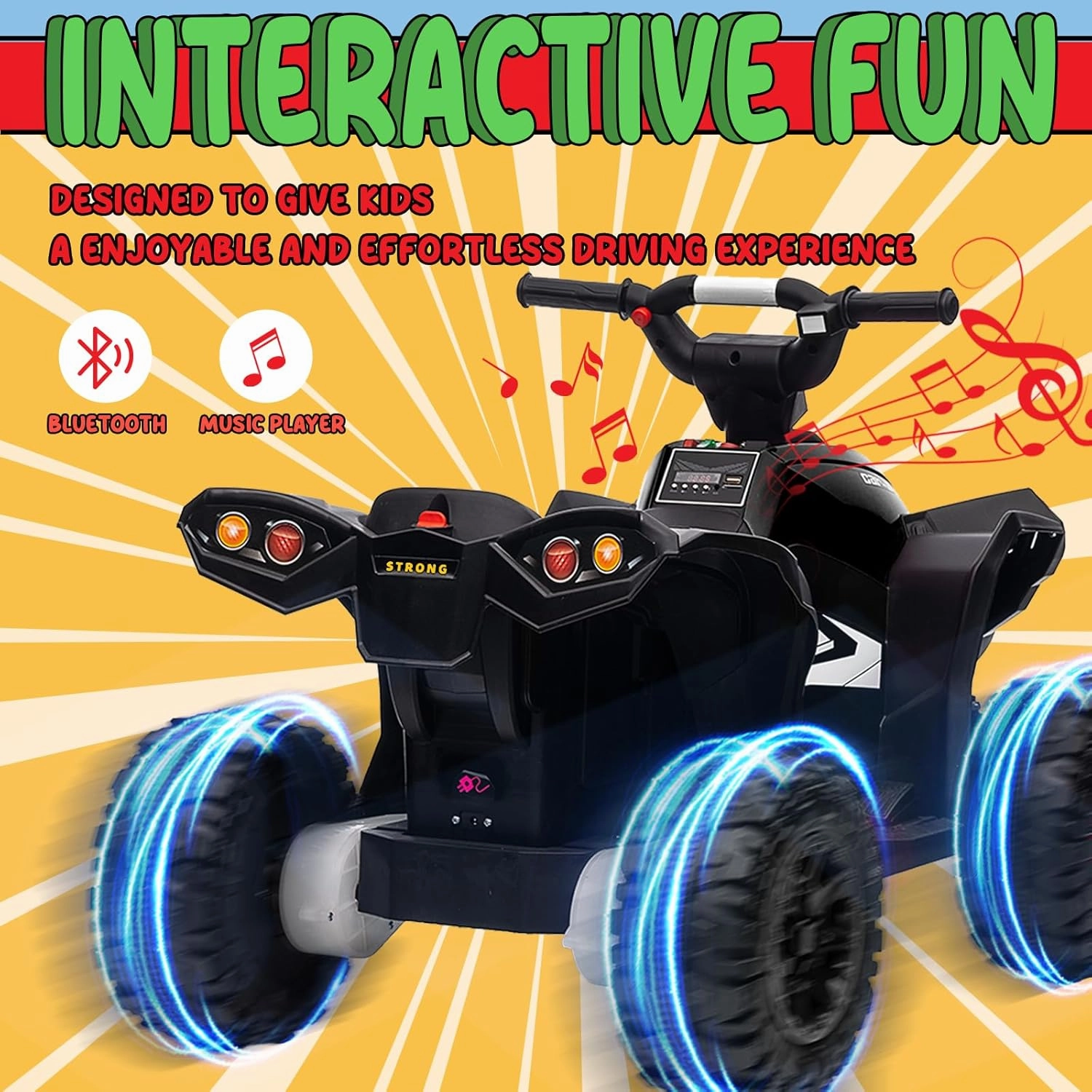 KerryYoo Kids ATV,12V 4 Wheeler for Kids 3-6,Electric Toddler Ride On Toys,Remote Control, High/Low Speeds, LED Lights, Bluetooth, and Off-Road Tires - Black