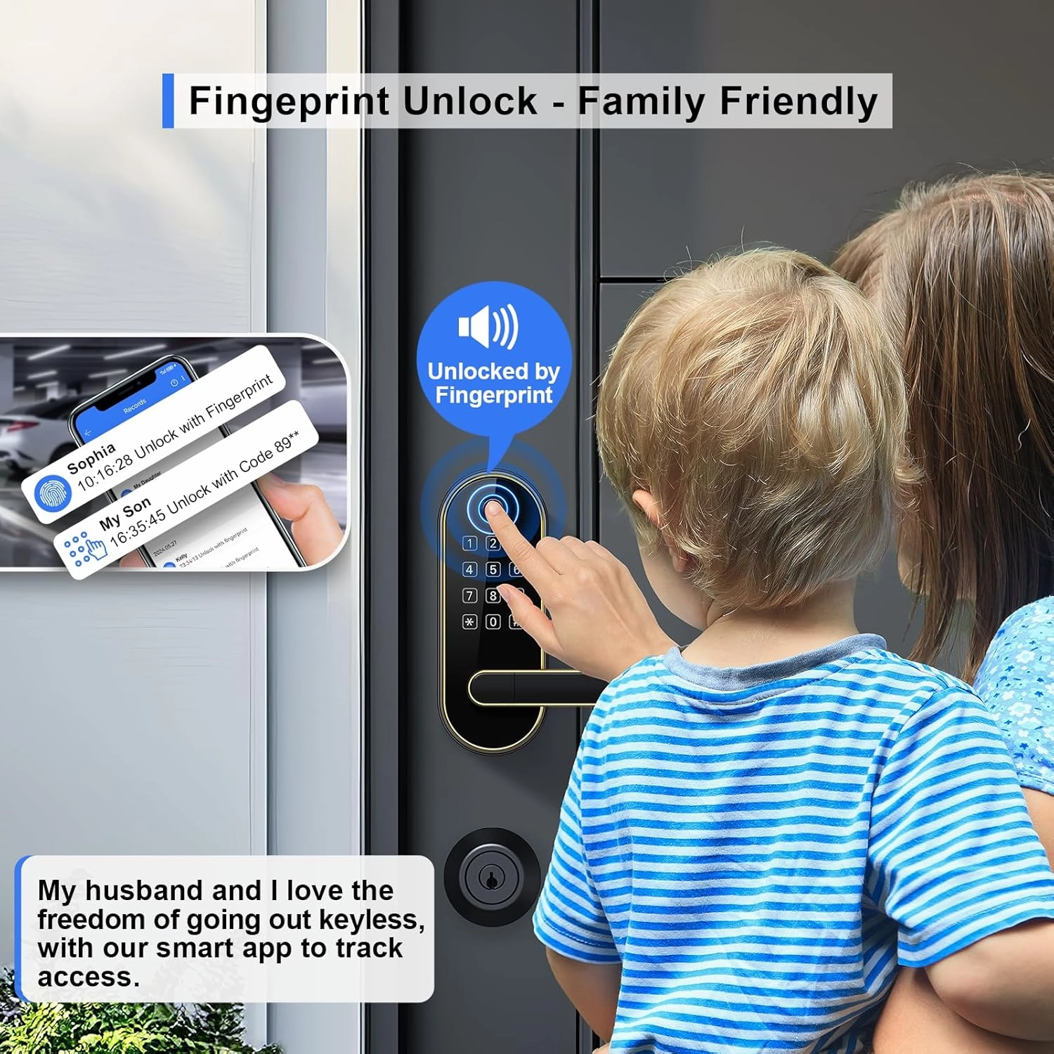 Keyless-Entry Keypad Fingerprint Smart Lock: Digital Door Lock with Code Passcode, Electronic Door Handle, Biometric Door Knob for Entry Door, Bedroom Door (Gold)