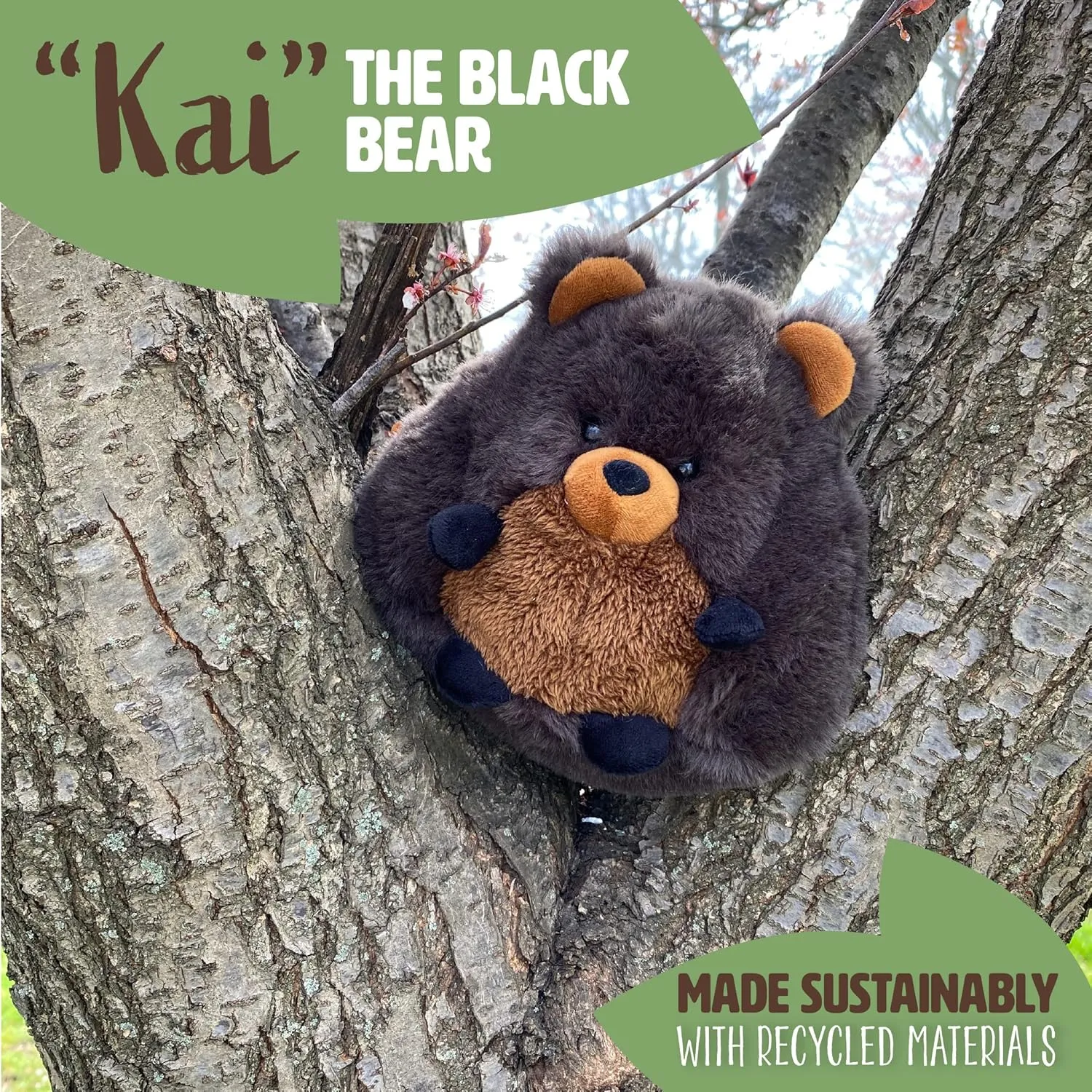 KIDS PREFERRED Sustain a-mals Kai The Black Bear Stuffed Animal Plush, Made with Recycled Materials