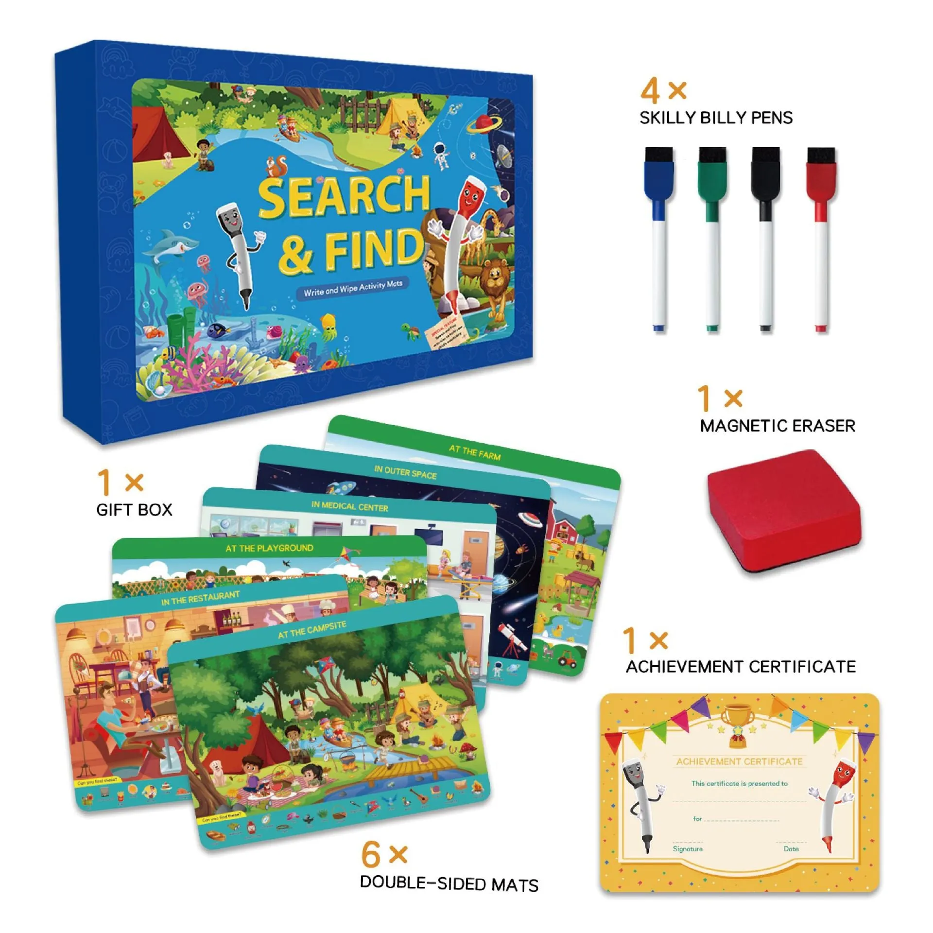 Kids Reusable Activity Book – Search & Find Preschool Learning Toy Pad