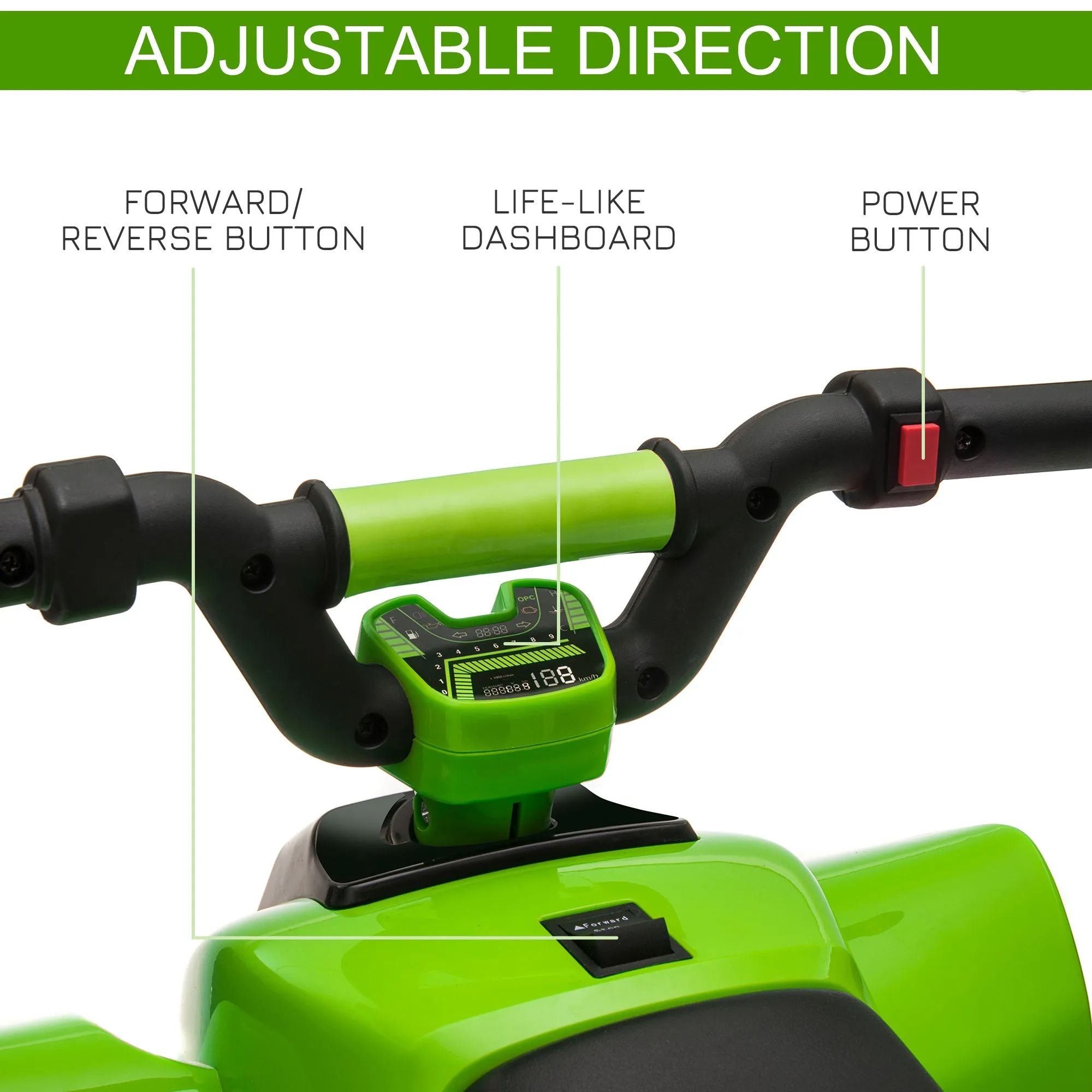 Kids Ride on ATV, 6V Battery Powered Quad Car with Forward, Reverse Switch, for Boys Girls 18-36 Months, Green