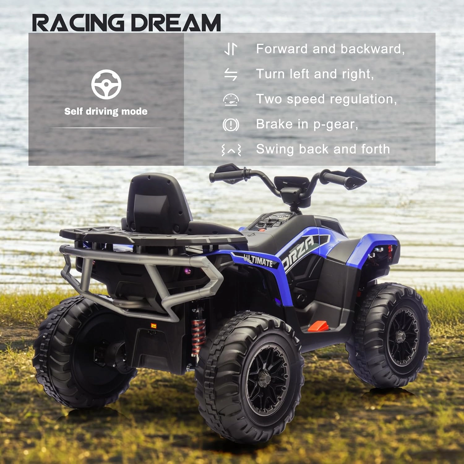 Kids ATV 4 Wheeler, 24V 4WD Electric ATV Ride On Toy for Big Kid w/ 2-Seater, 4x200W Motor, 6Mph Max Speed - Blue
