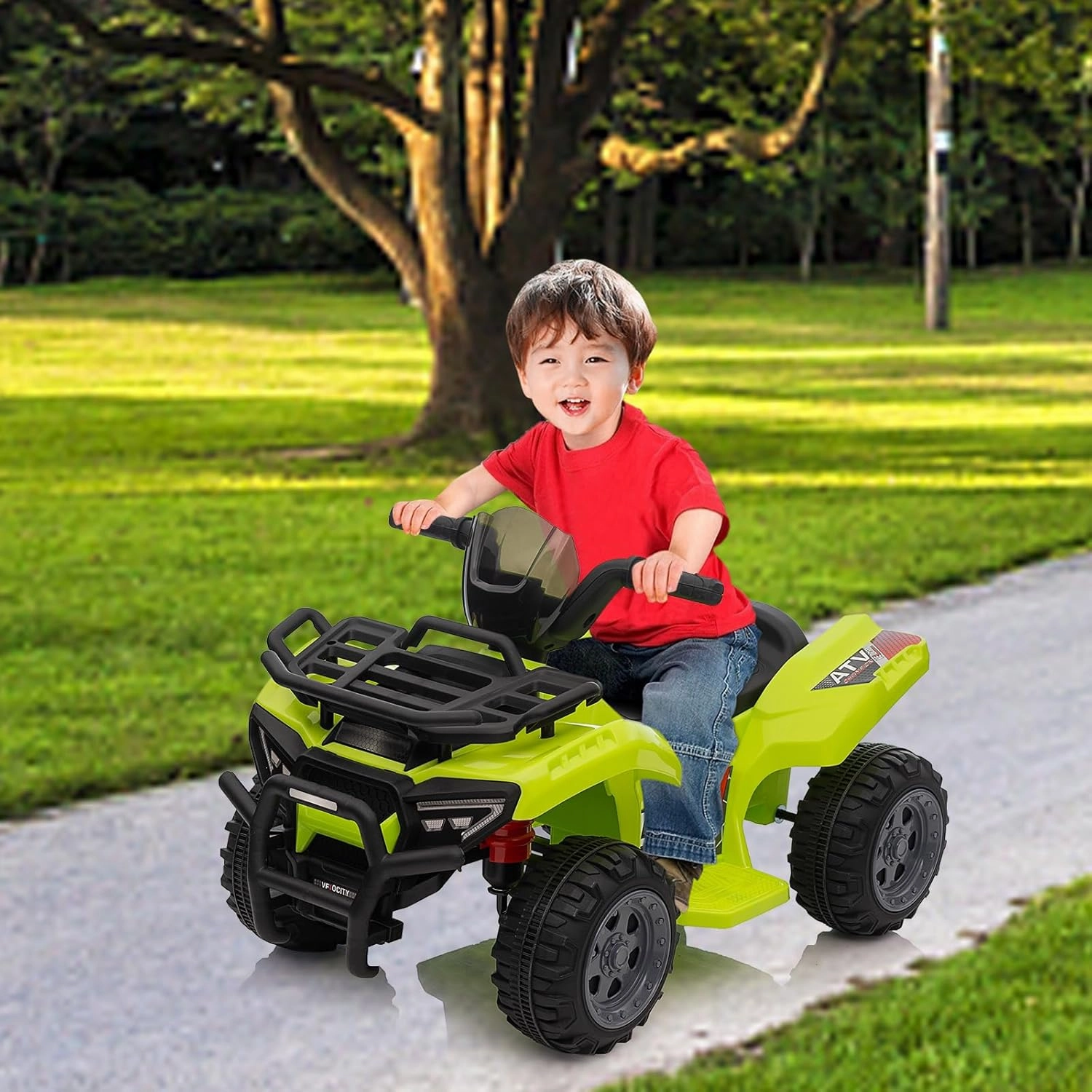 Kids ATV 4 Wheeler, 6V Ride on Toy Car for Toddlers Boys & Girls w/1.8 Mph Max Speed, Wear-Resistant Wheels, Music, Kids Cars to Drive Battery Powered Four Wheeler for Toddler, Green