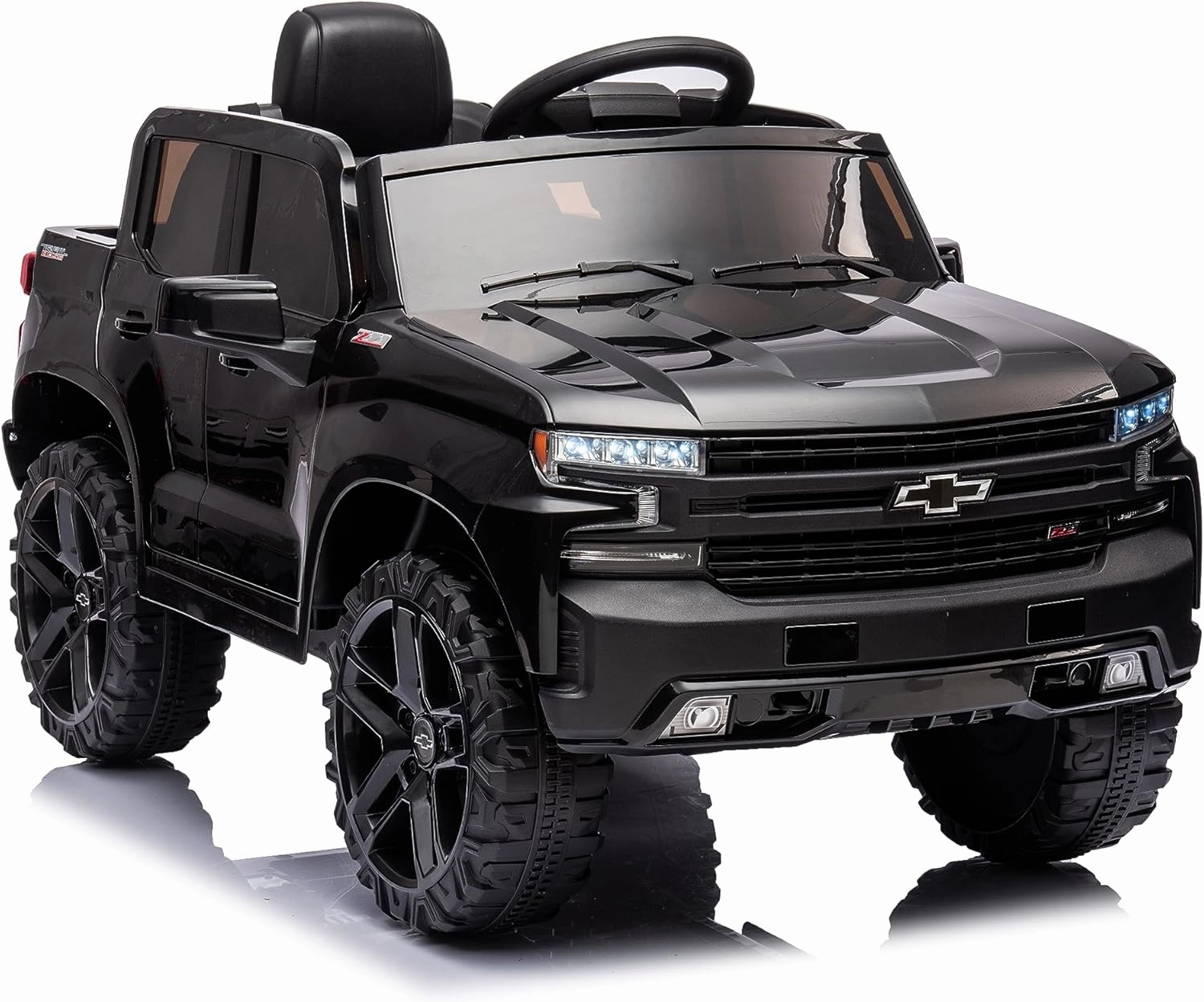 Kids Ride on Electric Vehicles Truck Car 12V Battery 4 Power Wheel Toy Cars for Age 1-3-5-8 Baby Toddler to Drive with Remote Control Chevrolet Silverado Pickup Kid Car for Boys Girls (Black)