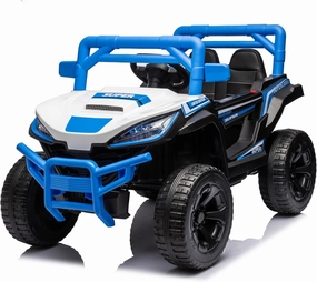 Kids Ride On Truck Car, 4 Wheel Drive Truck with Leather Seat and Remote Control, 12V 7A Battery Powered Off-Road UTV Toy with LED Lights, Bluetooth, 3 Speeds, Horn, Spring Suspension, Blue