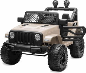 Kidzone Ride On Truck 12V Battery Powered Electric Kids Car Vehicle Toy with DIY License Plate, 4 Wheeler Quad, Parent Remote Control, MP3, High Low Speeds, LED Lights - Sand