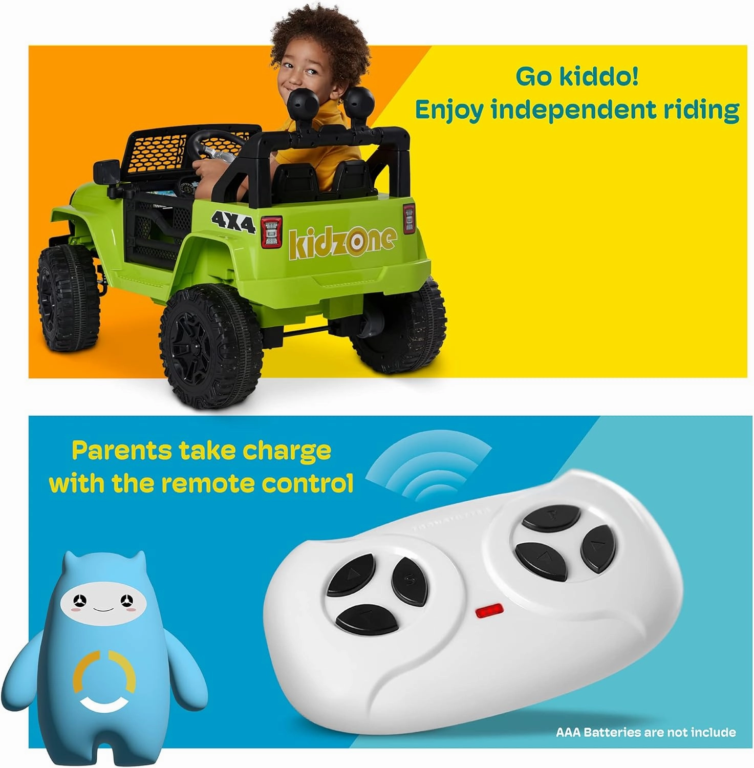 Kidzone Ride On Truck 12V Battery Powered Electric Kids Car Vehicle Toy with DIY License Plate, 4 Wheeler Quad, Parent Remote Control, MP3, High Low Speeds, LED Lights - Sand