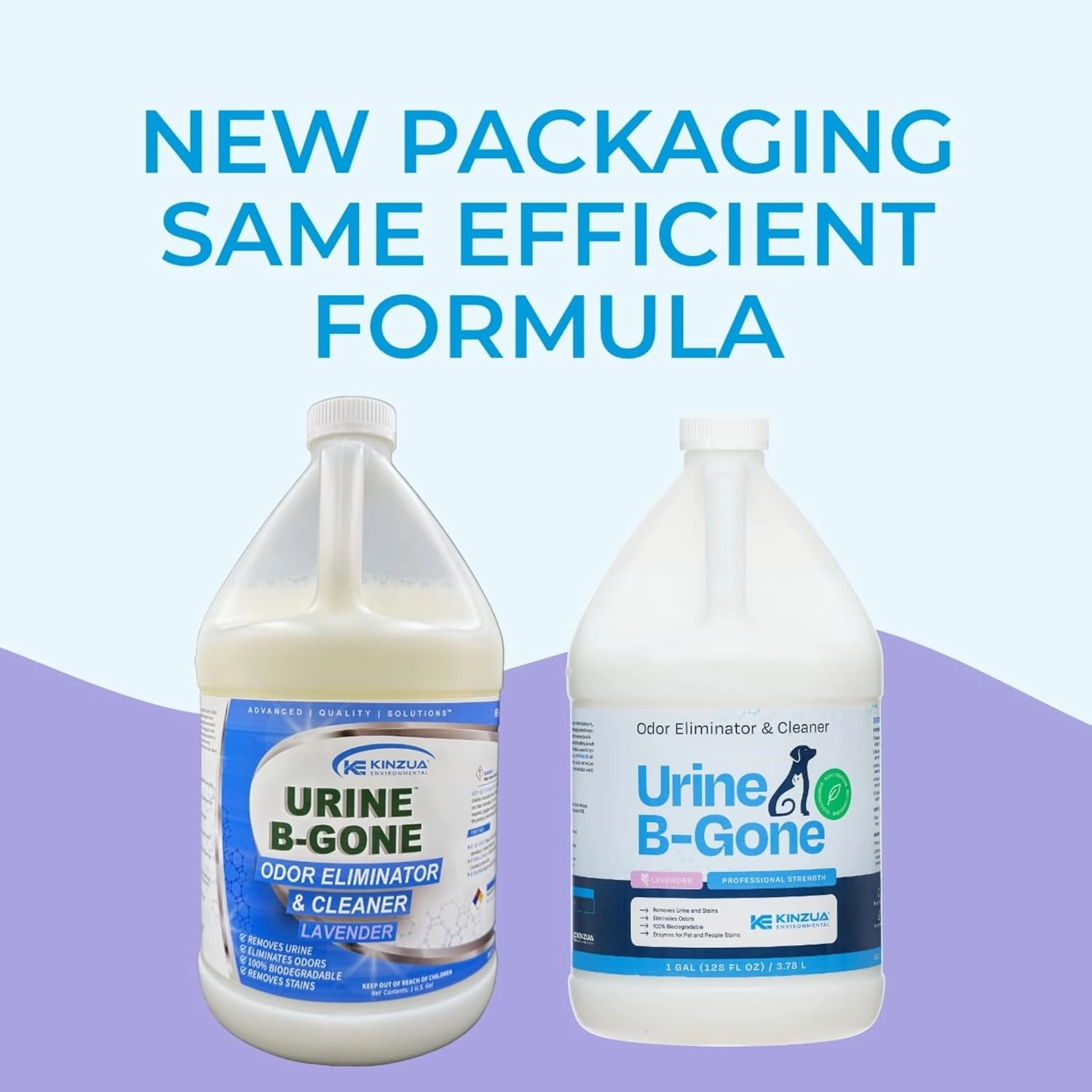 KINZUA ENVIRONMENTAL Urine B-Gone, Professional Enzyme Odor Eliminator & Pet Stain Remover, Human, Cat & Dog Urine Cleaner, Effective on Laundry, Carpets & More, Lavender Scent, 1 Gallon