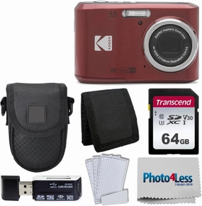 Kodak PIXPRO FZ45 Digital Camera   Black Point & Shoot Camera Case   Transcend 64GB SD Memory Card   Tri-fold Memory Card Wallet   Hi-Speed SD USB Card Reader   More! (Red)