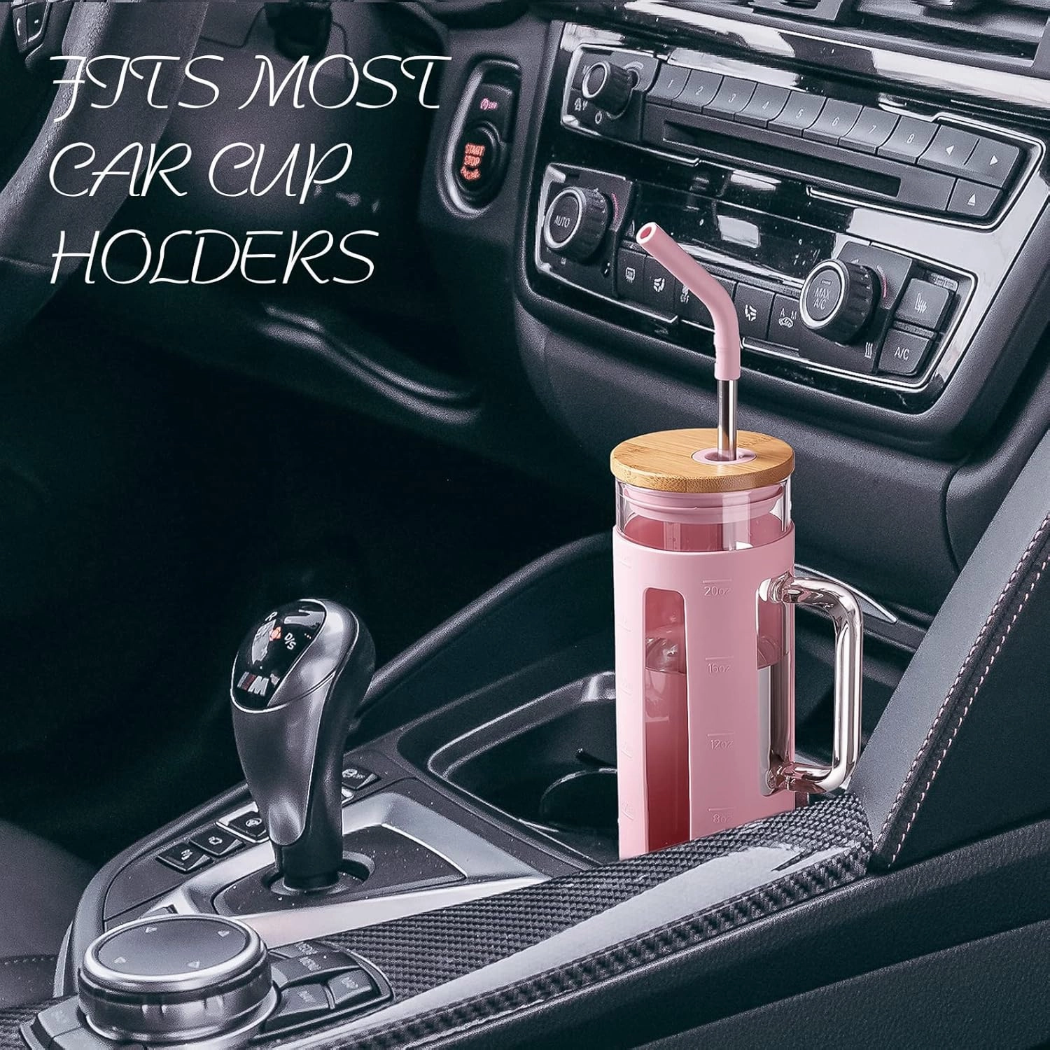 Kodrine Glass Tumbler with Lid and Straw, 20 oz Glass Coffee Tumbler with Handle, Smoothie Cup with Bamboo Lid, Time Marker, Silicone Sleeve, Reusable Iced Coffee Cup BPA Free - Pink Purple
