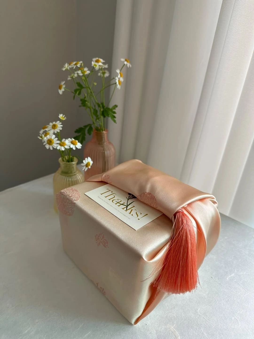 Korean Traditional Fabric Bojagi Wrapping gift wrapping, wine bottle wrapping(21"X21") (Peach)