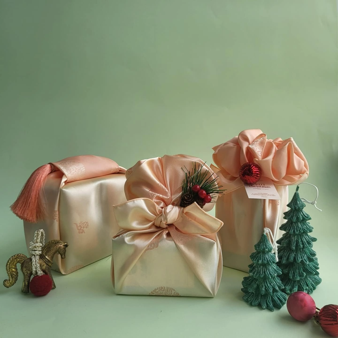 Korean Traditional Fabric Bojagi Wrapping gift wrapping, wine bottle wrapping(21"X21") (Peach)