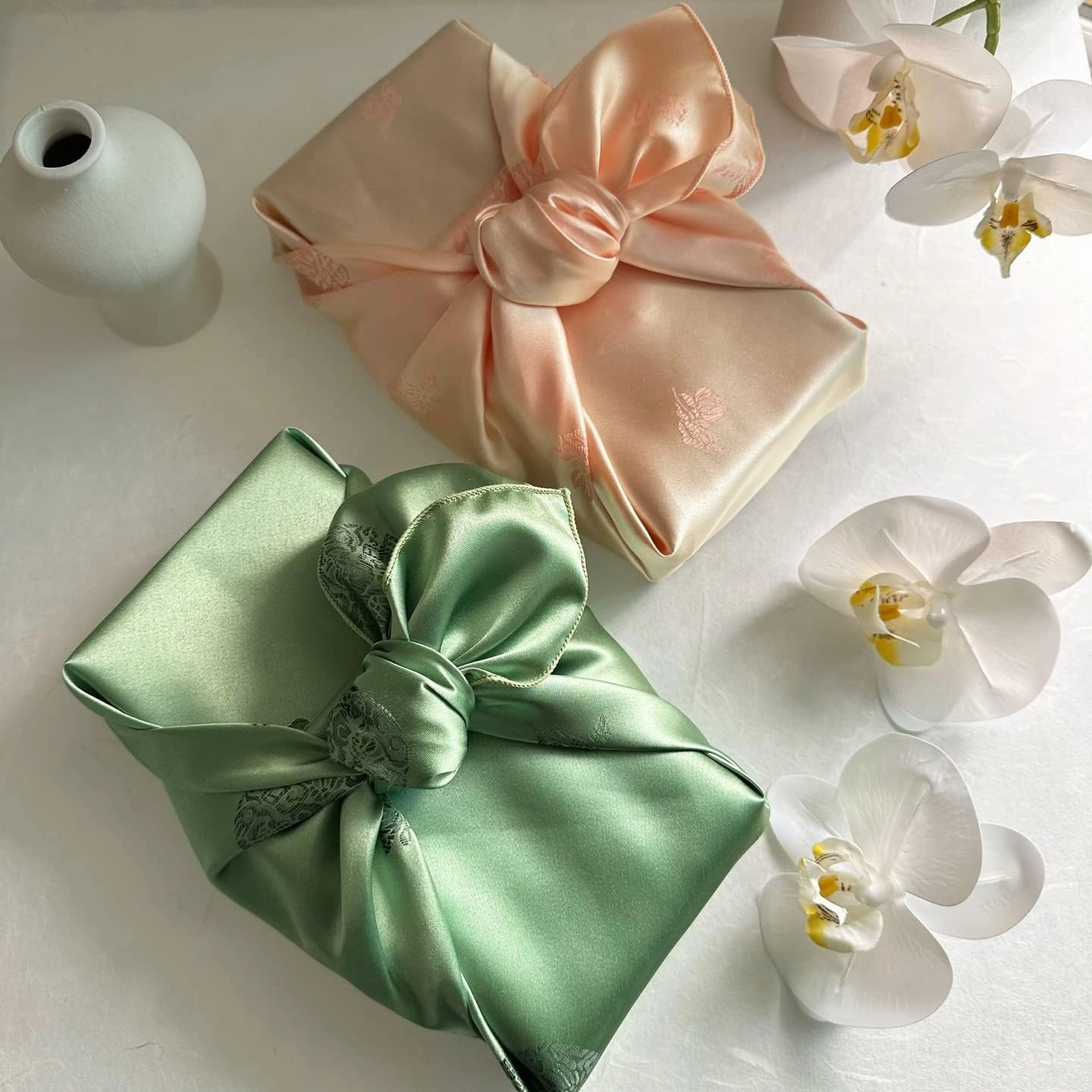 Korean Traditional Fabric Bojagi Wrapping gift wrapping, wine bottle wrapping(21"X21") (Peach)