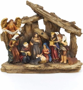 Kurt Adler 7-Inch Resin Nativity Table Piece, 11 Piece Set with Stable