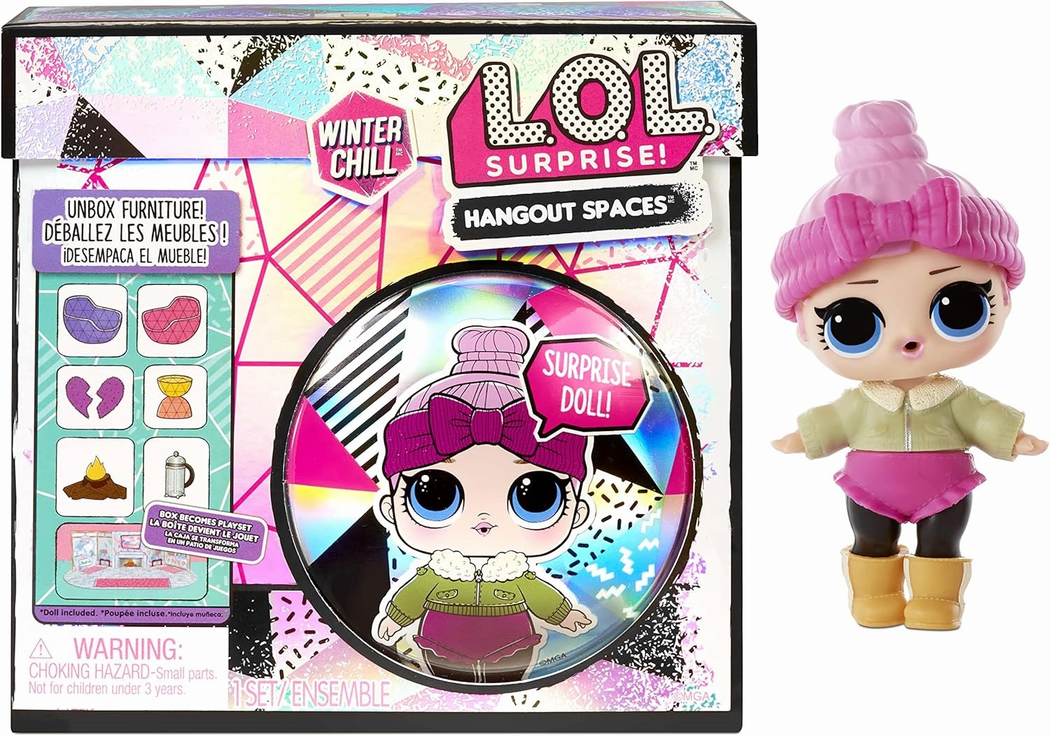L.O.L. Surprise! Winter Chill Hangout Spaces Furniture Playset with Cozy Babe Doll, 10  Surprises, Accessories, for LOL Dollhouse Play- Collectible Toy for Kids,Girls Boys Ages 4 5 6 7  Years