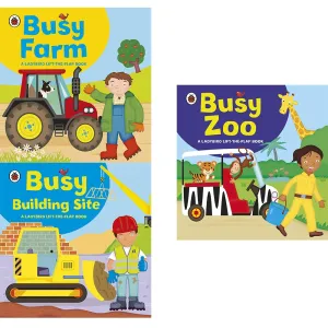 ladybird lift the flap book collection 3 books bundle (busy farm, busy building site, busy zoo)