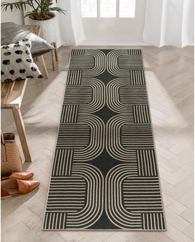 Lahome Modern Geometric Runner Rug, 2x6 Laundry Room Rug Runners for Hallways Non Slip, Washable Outdoor Carpet with Rubber Backing, Farmhouse Non Shedding Kitchen Mats for Floor Entryway