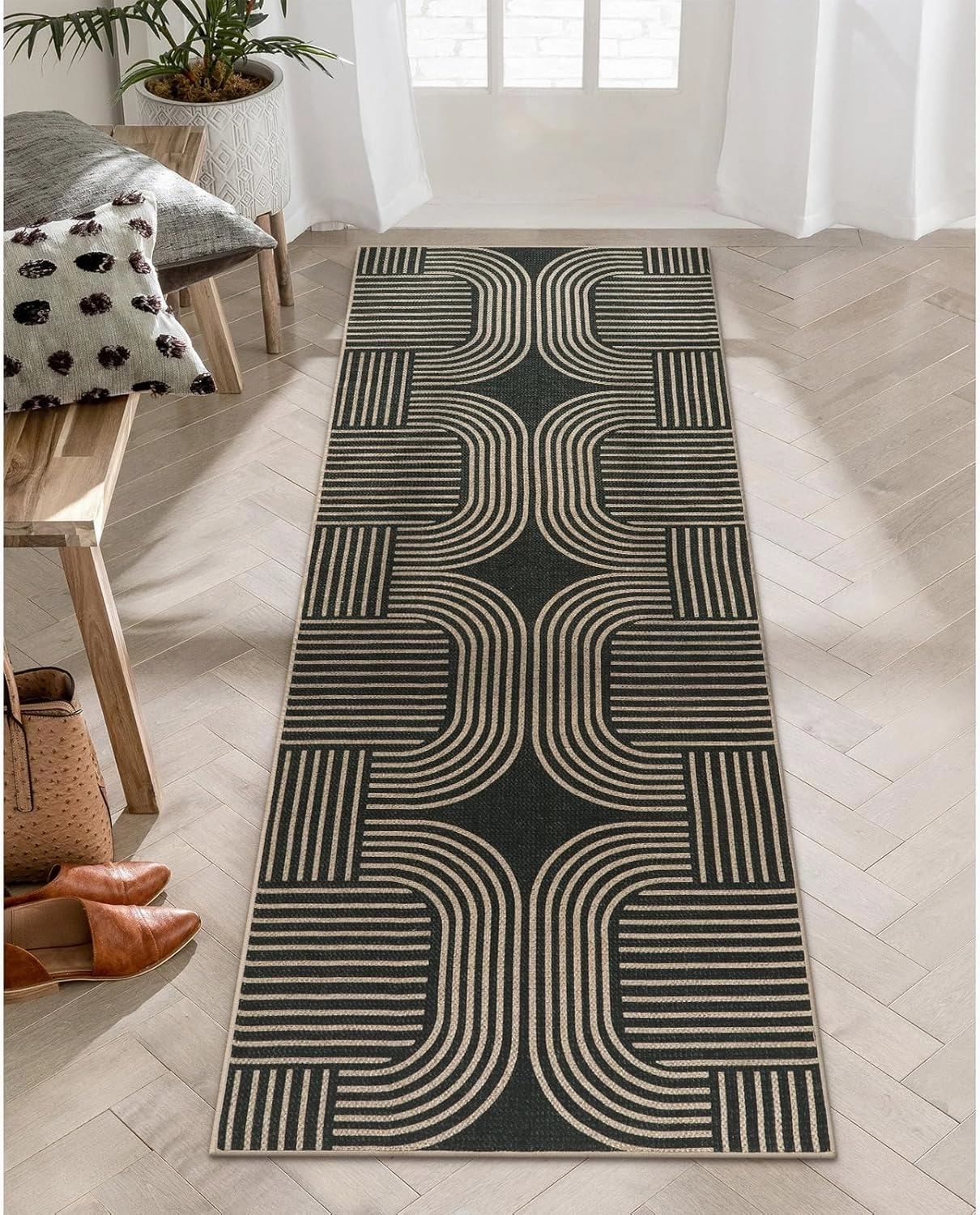 Lahome Modern Geometric Runner Rug, 2x6 Laundry Room Rug Runners for Hallways Non Slip, Washable Outdoor Carpet with Rubber Backing, Farmhouse Non Shedding Kitchen Mats for Floor Entryway