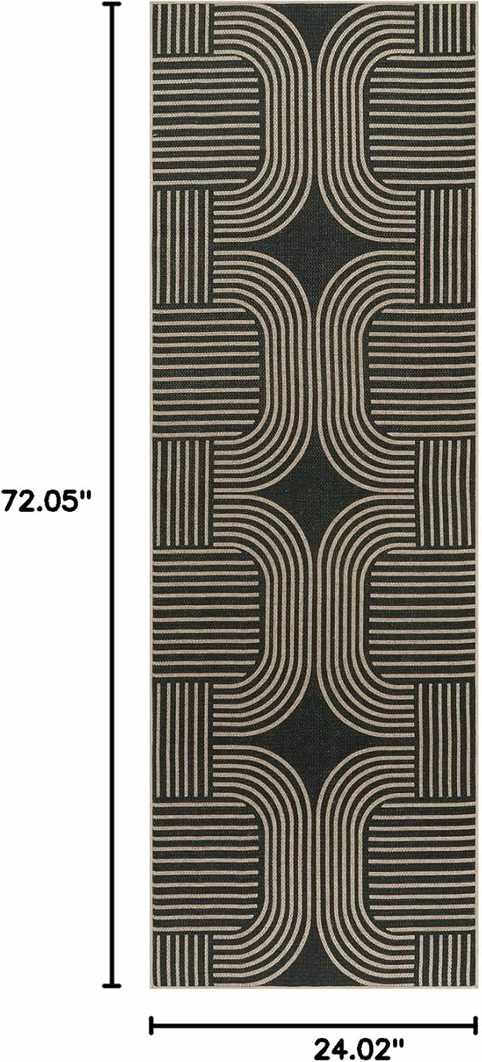 Lahome Modern Geometric Runner Rug, 2x6 Laundry Room Rug Runners for Hallways Non Slip, Washable Outdoor Carpet with Rubber Backing, Farmhouse Non Shedding Kitchen Mats for Floor Entryway