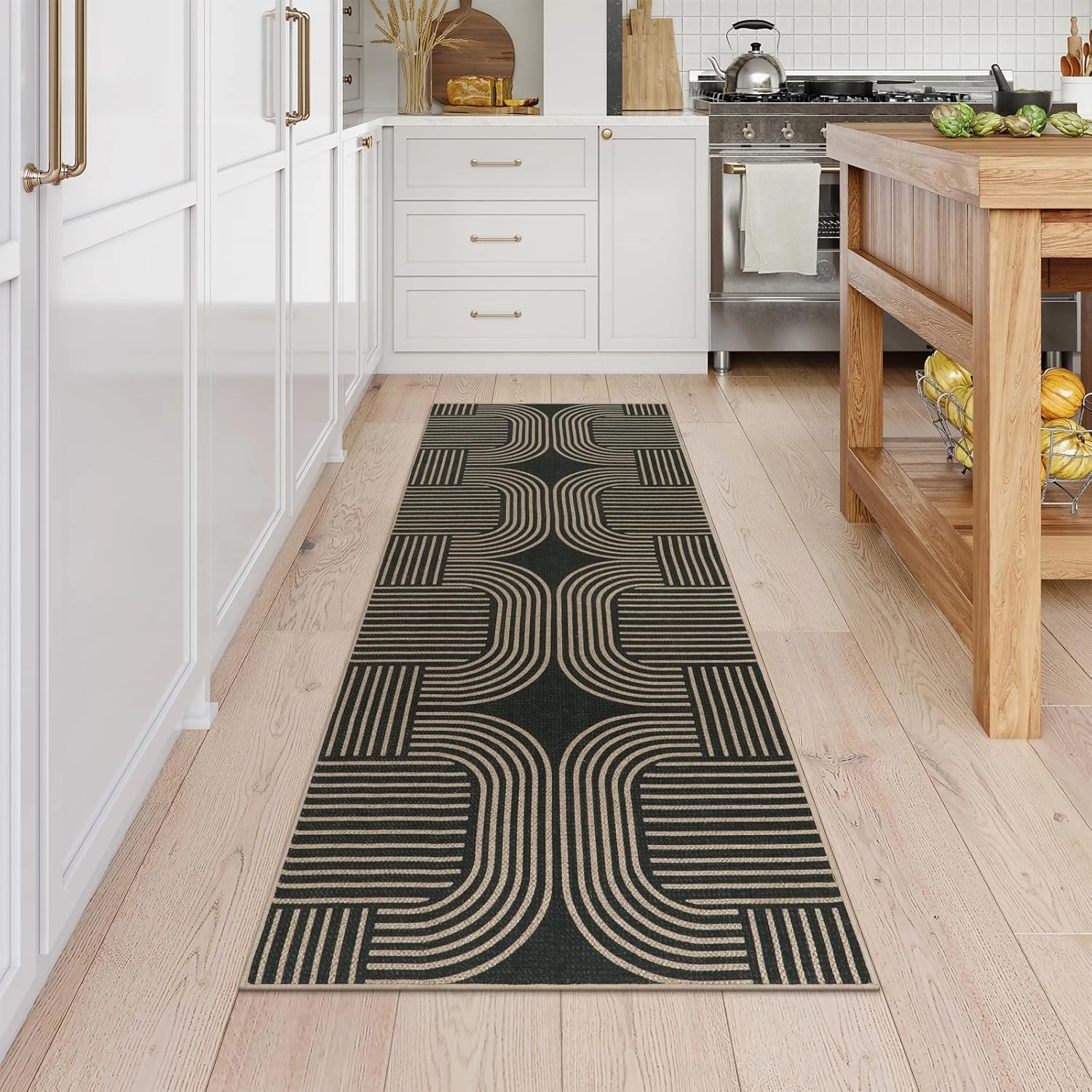 Lahome Modern Geometric Runner Rug, 2x6 Laundry Room Rug Runners for Hallways Non Slip, Washable Outdoor Carpet with Rubber Backing, Farmhouse Non Shedding Kitchen Mats for Floor Entryway