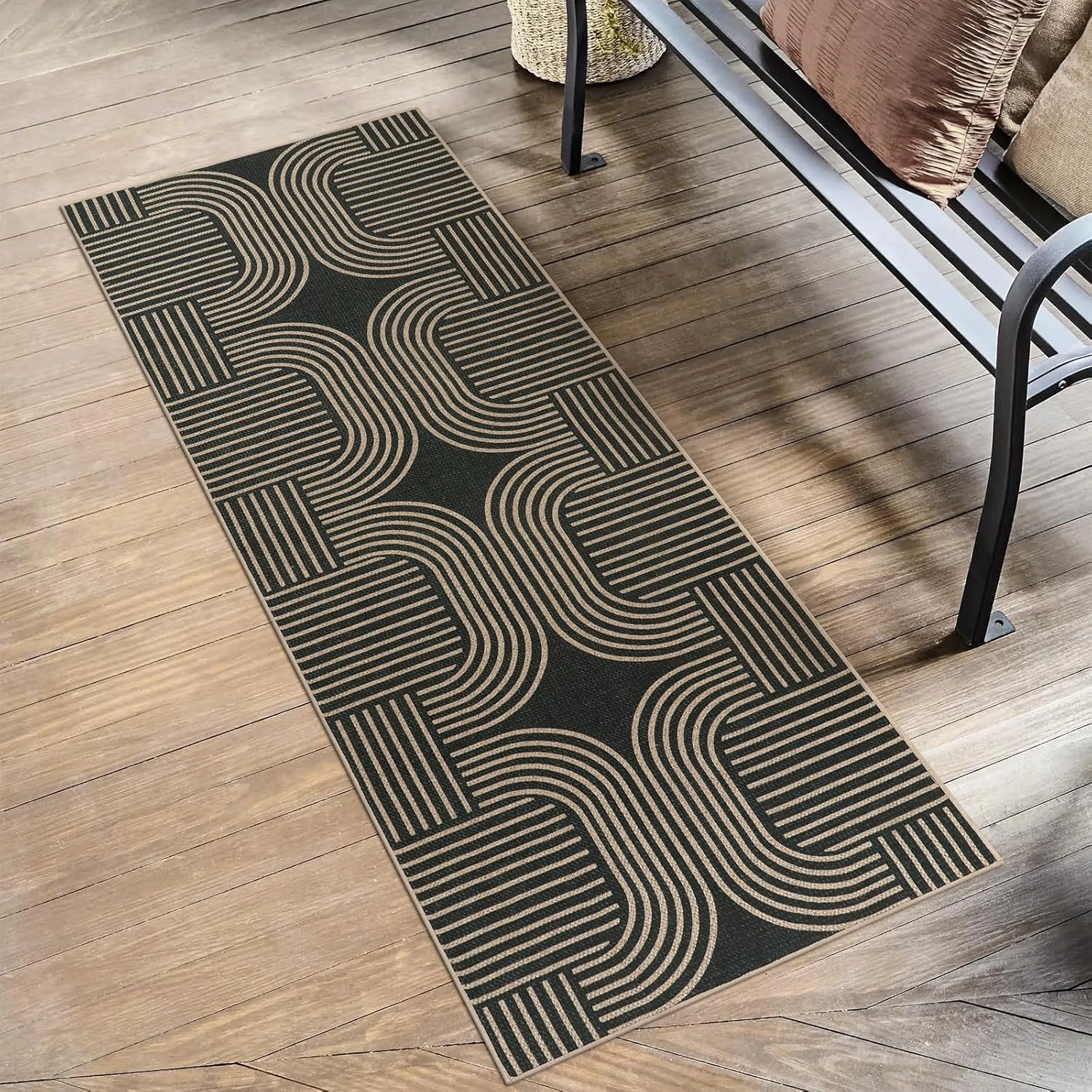 Lahome Modern Geometric Runner Rug, 2x6 Laundry Room Rug Runners for Hallways Non Slip, Washable Outdoor Carpet with Rubber Backing, Farmhouse Non Shedding Kitchen Mats for Floor Entryway