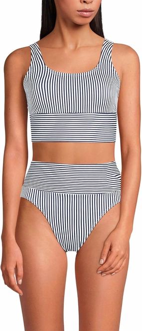Lands' End Women's Tugless Tankini Top and High Waisted Bottom Swimsuit Set