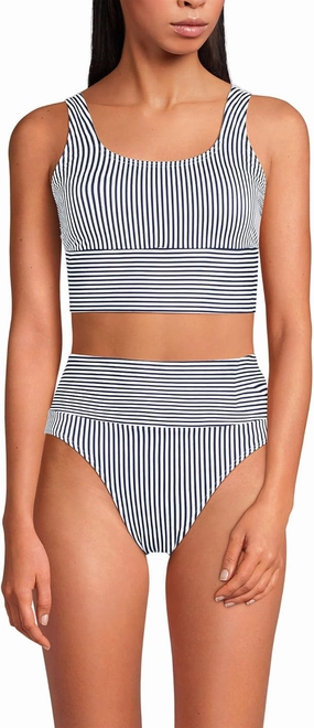 Lands' End Women's Tugless Tankini Top and High Waisted Bottom Swimsuit Set
