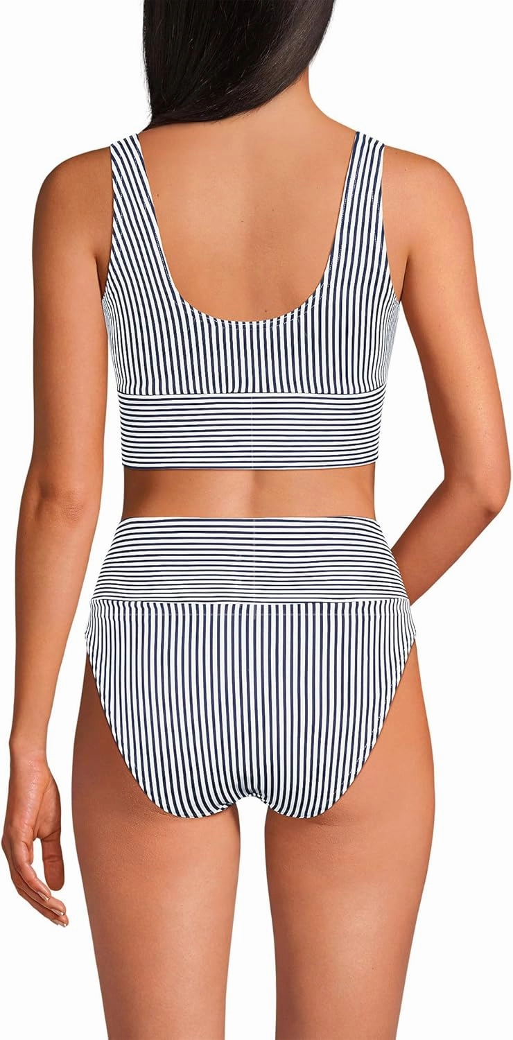 Lands' End Women's Tugless Tankini Top and High Waisted Bottom Swimsuit Set