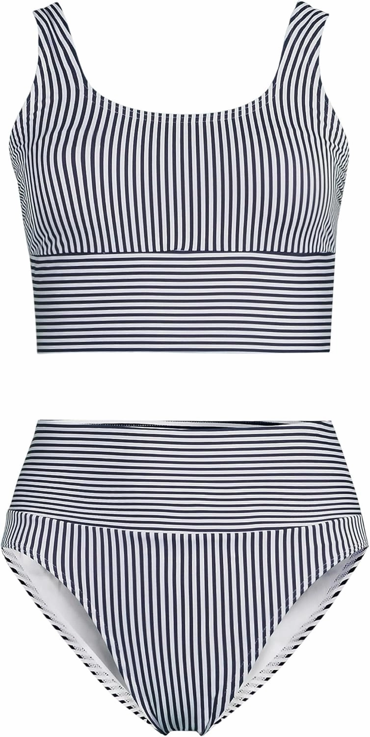 Lands' End Women's Tugless Tankini Top and High Waisted Bottom Swimsuit Set