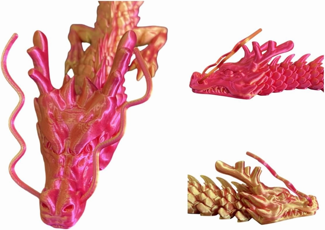 Large 35.43" 3D Printed Dragon,Bigger Articulated 3D Dragon Toys Fidget Dragon for Home Office Car Desk Decor (Red&Gold)