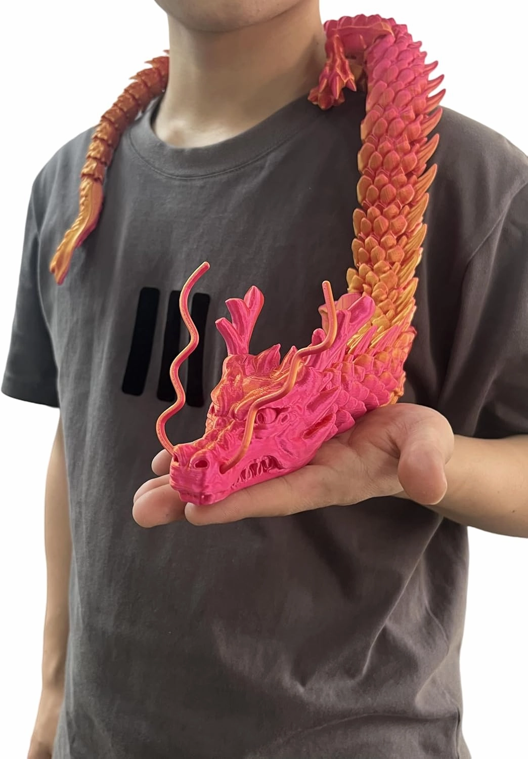 Large 35.43" 3D Printed Dragon,Bigger Articulated 3D Dragon Toys Fidget Dragon for Home Office Car Desk Decor (Red&Gold)
