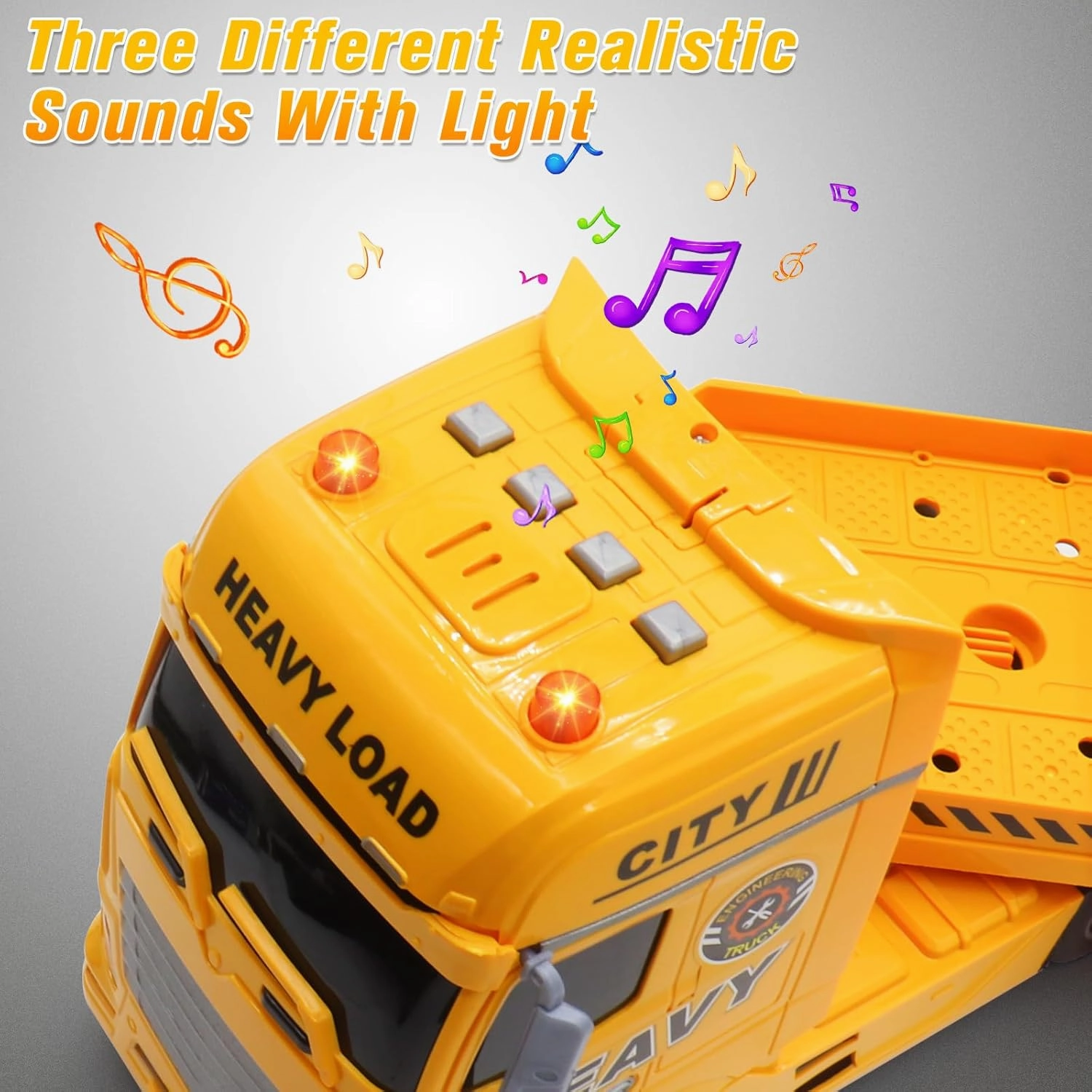 Large Flatbed Semi Truck Toy for Kids, 25.6'' Construction Carrier Semi Truck with Excavator and Dump Trucks, Friction Powered Flatbed Semi Truck Kids Toy with Light & Sound