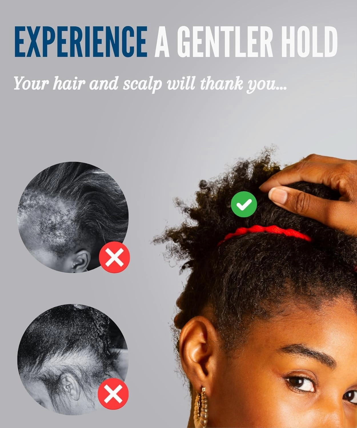 Large Hair Band for Thick, Curly, Natural Hair - Cushioned No Damage Hair Ties Ideal For Braids, Pineapple Hair - Afro Puff Ponytail Holder - Adjustable, Extra Stretchy (Black 2Pk)