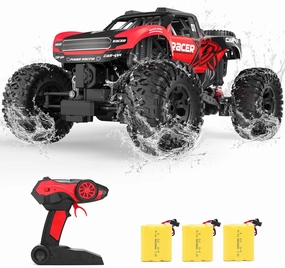 Large Remote Control Monster Truck, 1:12 Scale 4WD Offroad Waterproof Trucks for Boys 8-12, Amphibious RC Car, All Terrains Crawler with 3 Rechargeable Batteries, Birthday for Kids