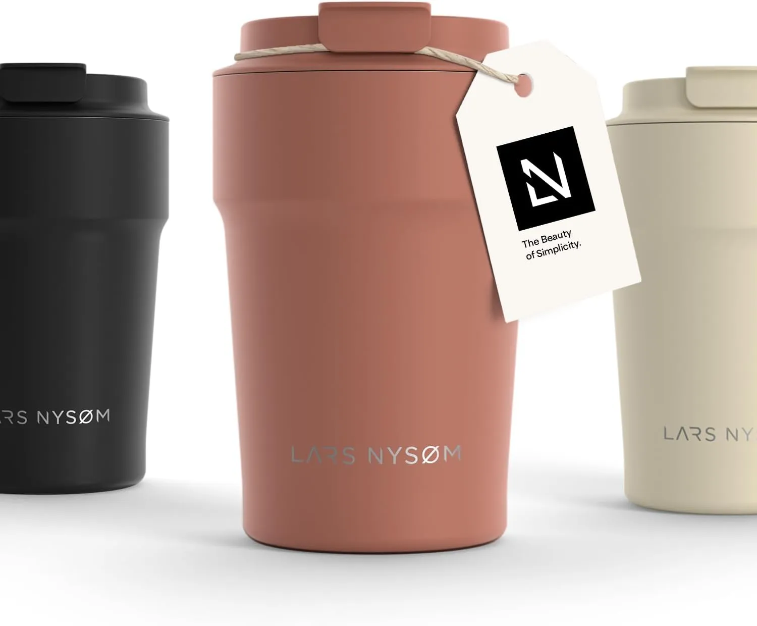 LARS NYSØM Thermo Coffee Mug to go 13oz | Travel Mug 0.38 Liter with Insulation | Leak Proof Stainless Steel Thermal Tumbler for Coffee and Tea on the Go (Brick Red, 12.9oz)