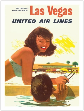 Las Vegas USA - United Air Lines - Vintage Airline Travel Poster by Stan Galli - Bamboo Fine Art 290gsm Paper (Unframed) 12x16in