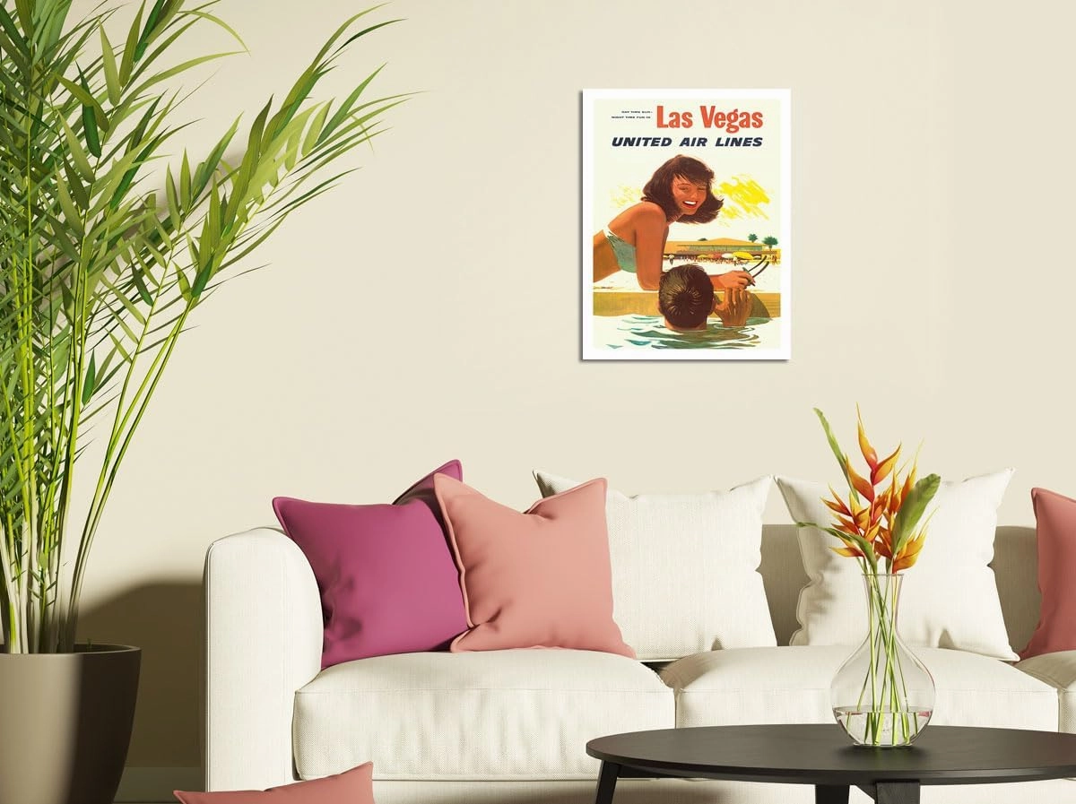 Las Vegas USA - United Air Lines - Vintage Airline Travel Poster by Stan Galli - Bamboo Fine Art 290gsm Paper (Unframed) 12x16in