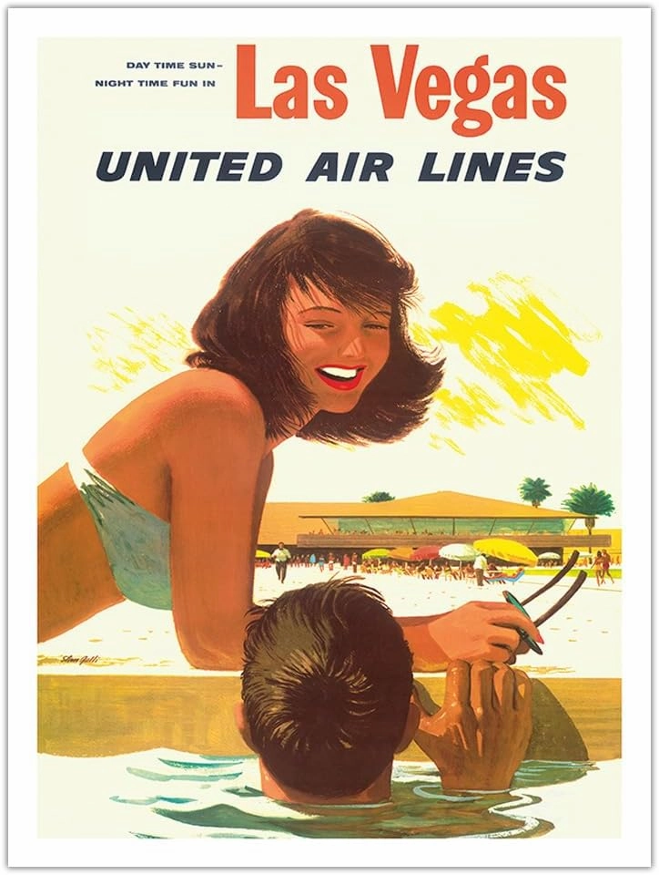 Las Vegas USA - United Air Lines - Vintage Airline Travel Poster by Stan Galli - Bamboo Fine Art 290gsm Paper (Unframed) 12x16in