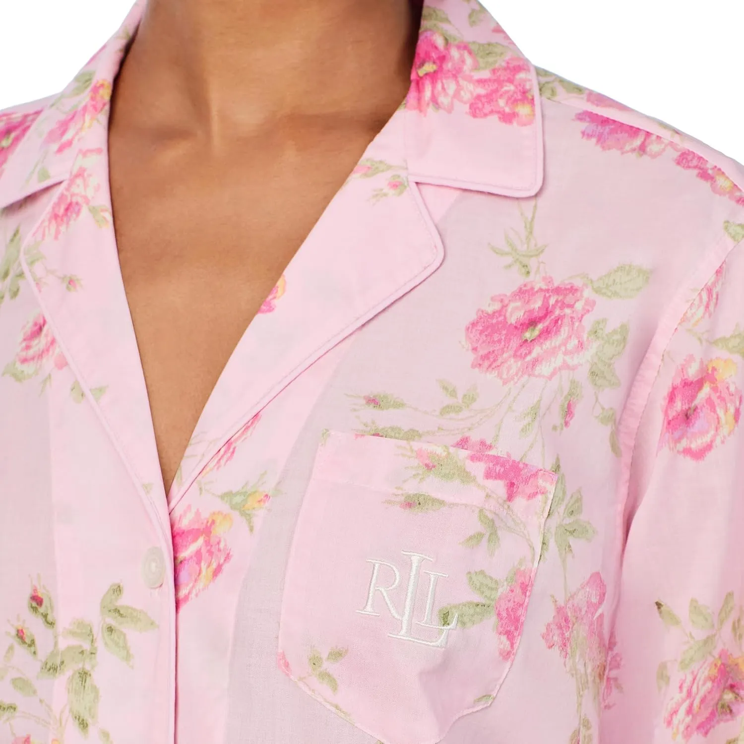 Lauren Ralph Lauren Women's Long Sleeve Woven Notch Pj Set
