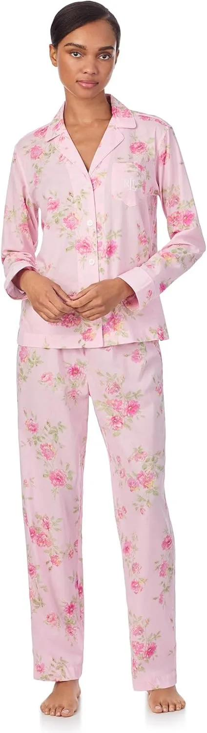 Lauren Ralph Lauren Women's Long Sleeve Woven Notch Pj Set