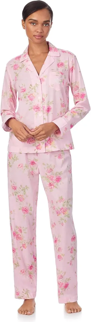 Lauren Ralph Lauren Women's Long Sleeve Woven Notch Pj Set