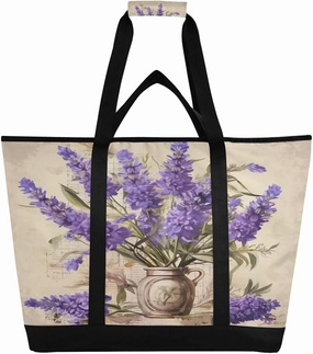 Lavender Reusable Insulated Lunchbox Cooler Bag, Leakproof Kitchen Grocery Bag Collapsible Portable Cooler Tote Bag for Picnic, Camping, Office, Travel