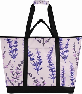 Lavender Reusable Insulated Lunchbox Cooler Bag, Leakproof Kitchen Grocery Bag Collapsible Portable Cooler Tote Bag for Picnic, Camping, Office, Travel