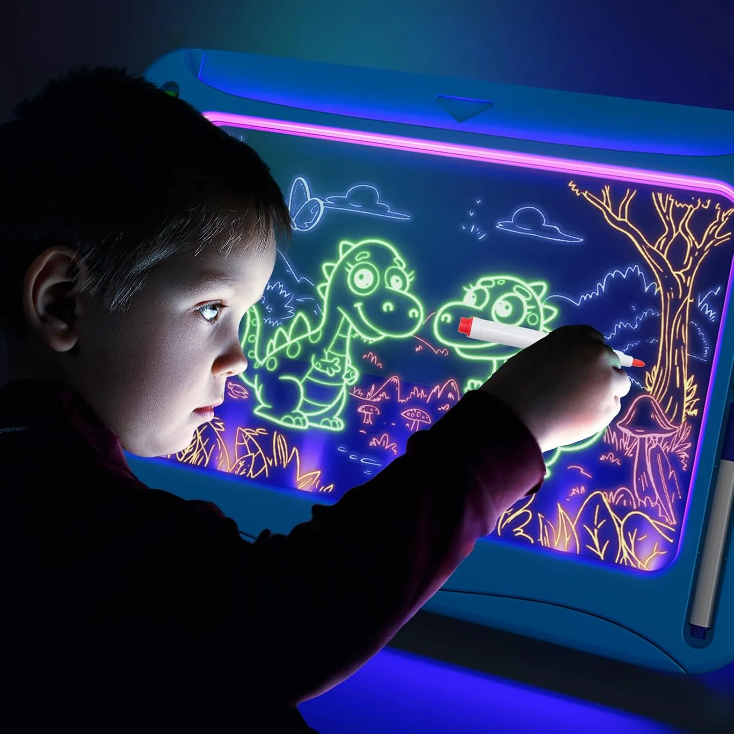 LED Drawing Board, Magic Kids Toys for Boys 4-6, Christmas Birthday Gifts, Light Up Tracing Pad, 9 Double-Sided Cards, 6 Markers, Glow in The Dark Doodle Writing Tablet, Learning Toy Arts Crafts Kits